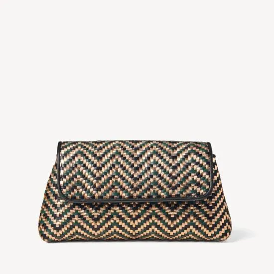 Evening Clutch Champagne Green and Black Woven Leather Women Aspinal Of London Woven Leather Evening Clutch Champagne Green and Black Woven Leather Women Aspinal Of London Woven Leather