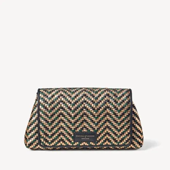 Evening Clutch Champagne Green and Black Woven Leather Women Aspinal Of London Woven Leather