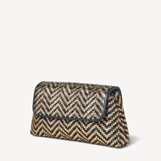 Evening Clutch Champagne Green and Black Woven Leather Women Aspinal Of London Woven Leather
