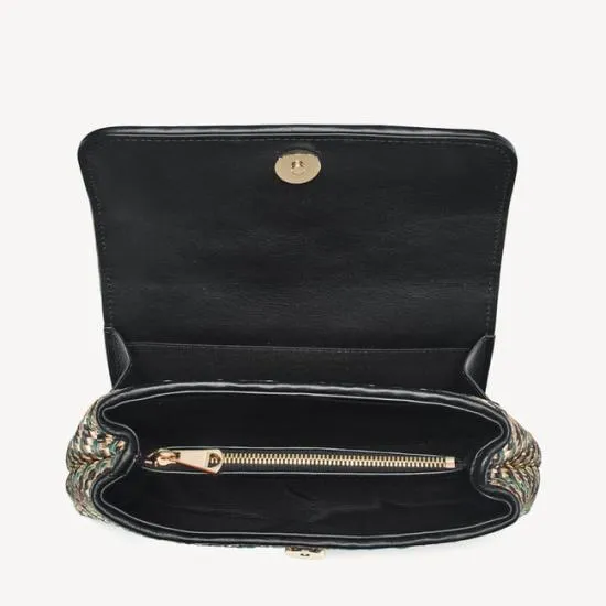Evening Clutch Champagne Green and Black Woven Leather Women Aspinal Of London Woven Leather