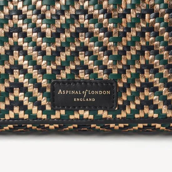 Evening Clutch Champagne Green and Black Woven Leather Women Aspinal Of London Woven Leather