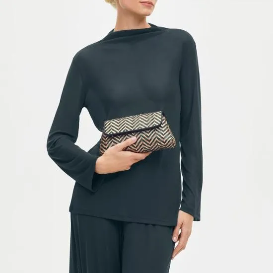 Evening Clutch Champagne Green and Black Woven Leather Women Aspinal Of London Woven Leather