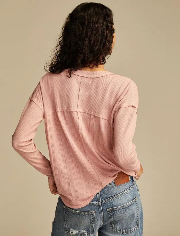Fabric Mix Long Sleeve Tunic Ash Rose Women Lucky Brand Blouses