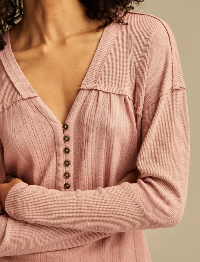 Fabric Mix Long Sleeve Tunic Ash Rose Women Lucky Brand Blouses