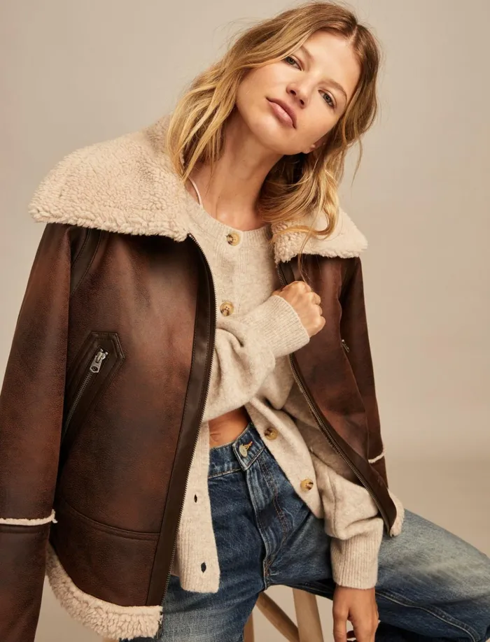 Faux Shearling Jacket Dark Brown Women Lucky Brand Jackets and Outerwear