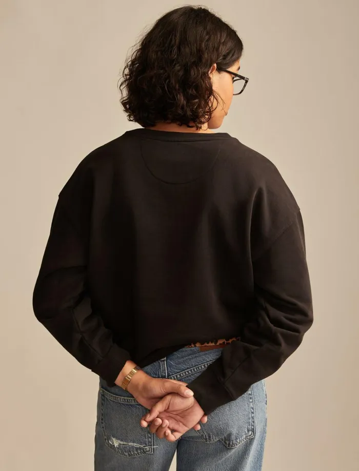 Fender 70th Anniversary Crew Fleece Jet Black Women Lucky Brand Graphic Tees