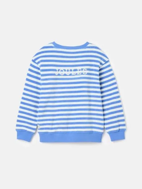 Fleeces and Sweatshirts Girls Joules BlueWhite Crew Neck Towelling Sweatshirt