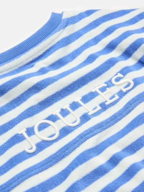 Fleeces and Sweatshirts Girls Joules BlueWhite Crew Neck Towelling Sweatshirt