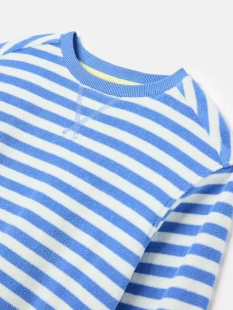Fleeces and Sweatshirts Girls Joules BlueWhite Crew Neck Towelling Sweatshirt