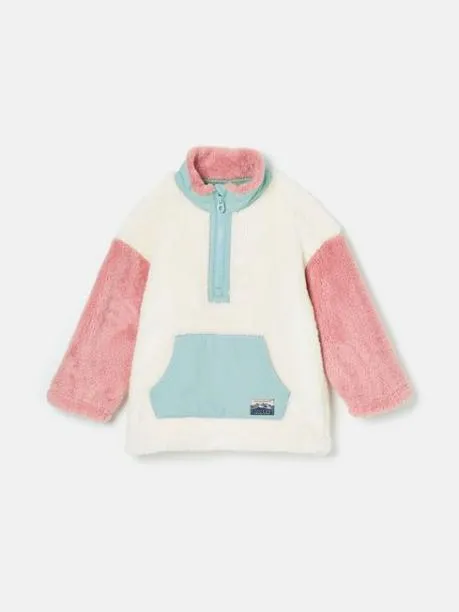 Fleeces and Sweatshirts Girls Joules Cream Colourblock Quarter Zip Borg Fleece