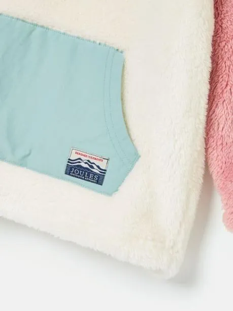 Fleeces and Sweatshirts Girls Joules Cream Colourblock Quarter Zip Borg Fleece