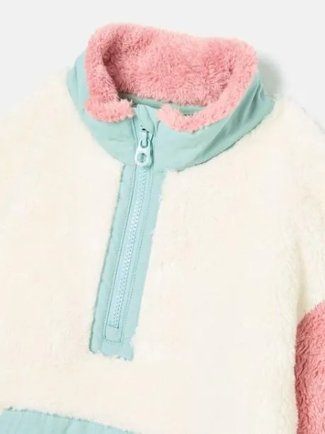 Fleeces and Sweatshirts Girls Joules Cream Colourblock Quarter Zip Borg Fleece