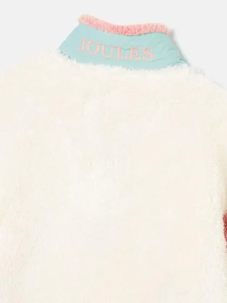 Fleeces and Sweatshirts Girls Joules Cream Colourblock Quarter Zip Borg Fleece