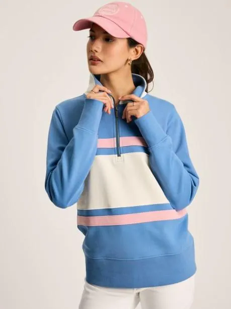 Fleeces and Sweatshirts Women Joules Blue and White Quarter Zip Sweatshirt