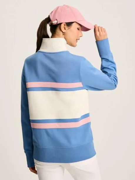 Fleeces and Sweatshirts Women Joules Blue and White Quarter Zip Sweatshirt