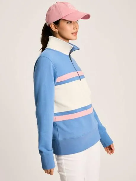 Fleeces and Sweatshirts Women Joules Blue and White Quarter Zip Sweatshirt