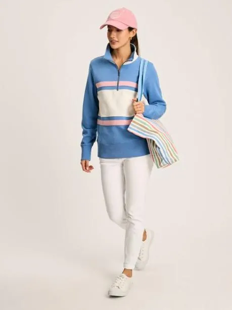Fleeces and Sweatshirts Women Joules Blue and White Quarter Zip Sweatshirt
