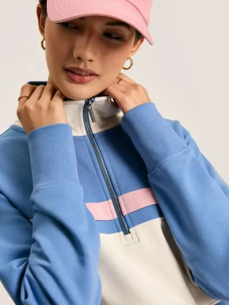 Fleeces and Sweatshirts Women Joules Blue and White Quarter Zip Sweatshirt