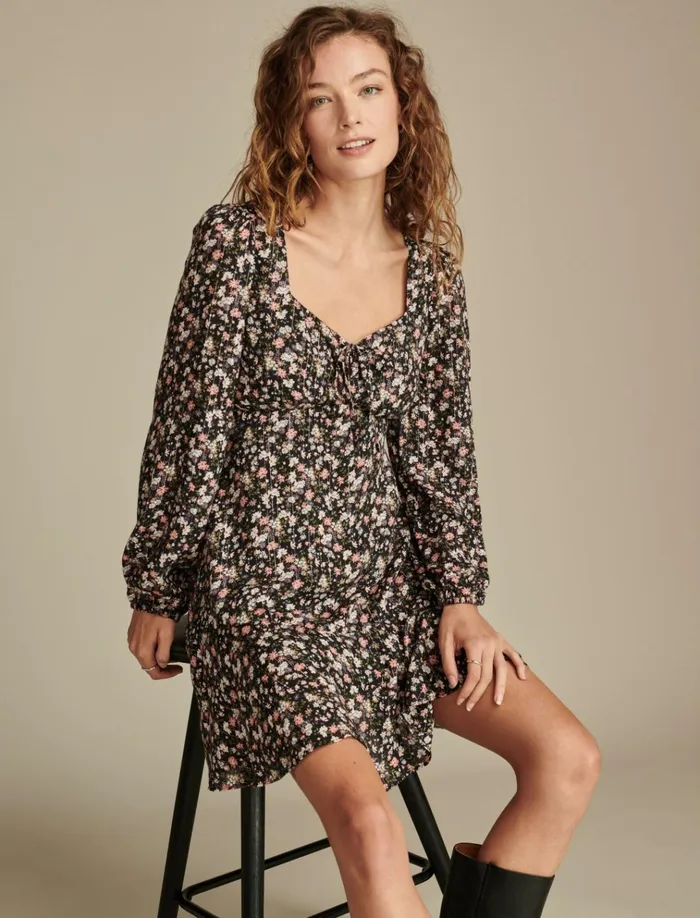 Flirty Flouncey Mini Dress Black Floral Women Lucky Brand Dresses