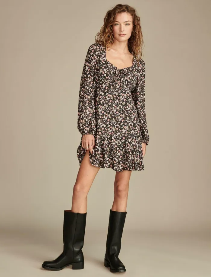 Flirty Flouncey Mini Dress Black Floral Women Lucky Brand Dresses