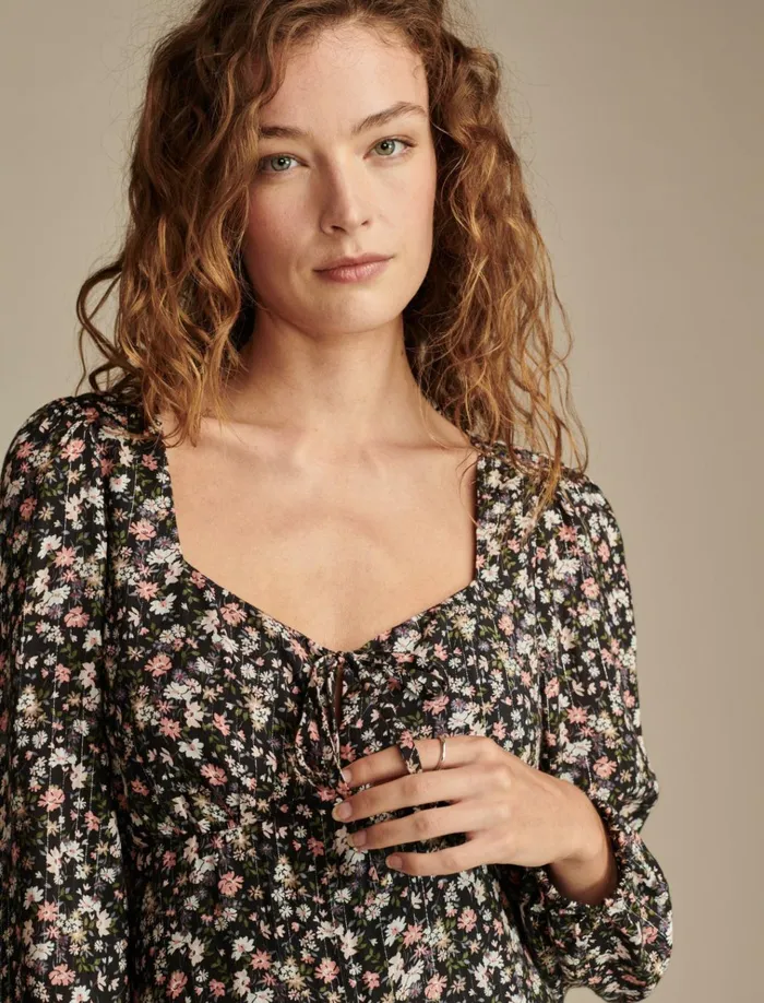 Flirty Flouncey Mini Dress Black Floral Women Lucky Brand Dresses