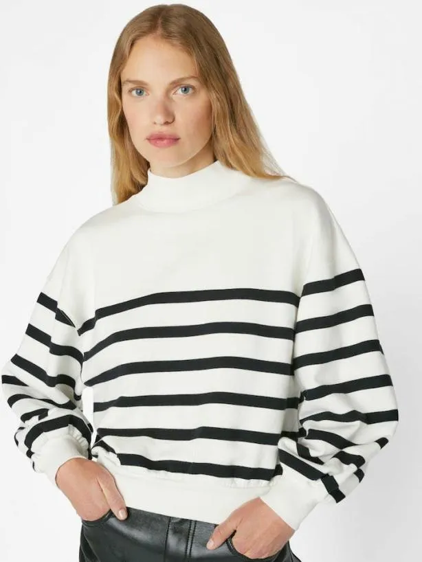 Frame Balloon Sleeve Mockneck Sweatshirt In Off White Multi Off White Multi Women Sweaters