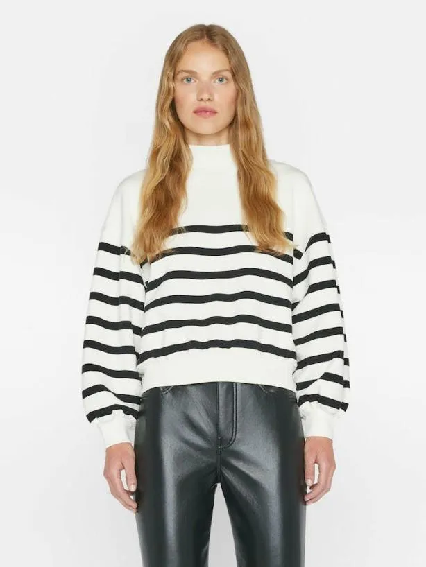 Frame Balloon Sleeve Mockneck Sweatshirt In Off White Multi Off White Multi Women Sweaters Frame Balloon Sleeve Mockneck Sweatshirt In Off White Multi Off White Multi Women Sweaters