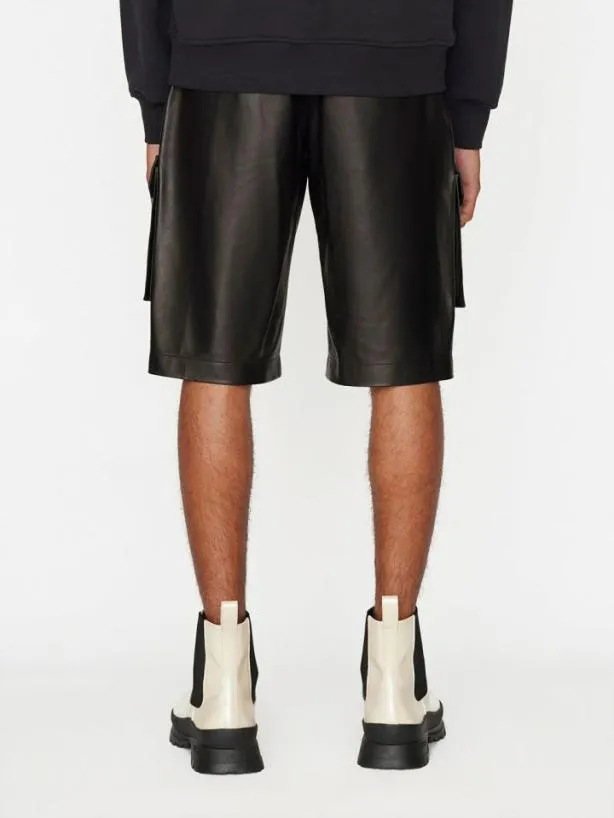 Frame Cargo Leather Short In Noir Noir Men Pants and Shorts