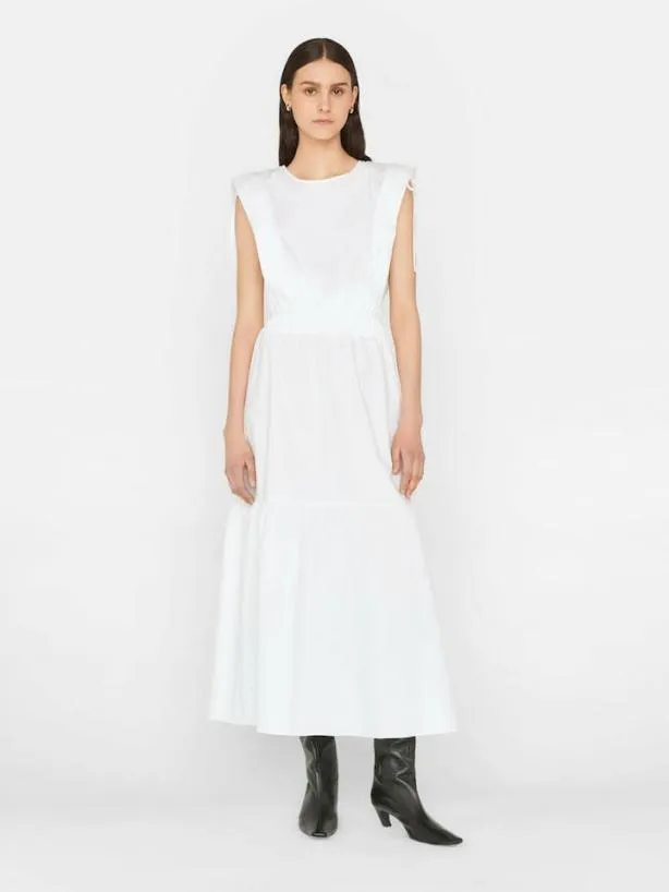 Frame Cinched Shoulder Midi Dress In Blanc Blanc Women Dresses and Jumpsuits Frame Cinched Shoulder Midi Dress In Blanc Blanc Women Dresses and Jumpsuits