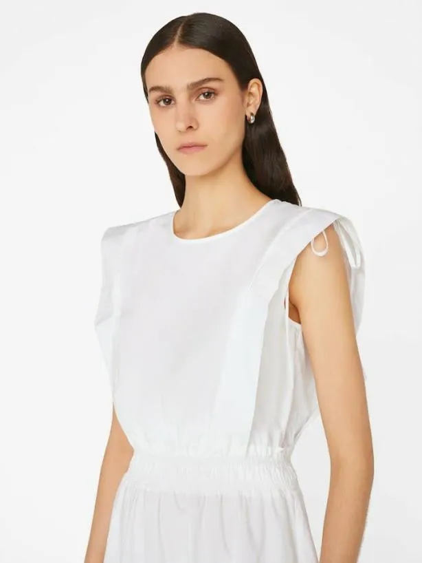Frame Cinched Shoulder Midi Dress In Blanc Blanc Women Dresses and Jumpsuits