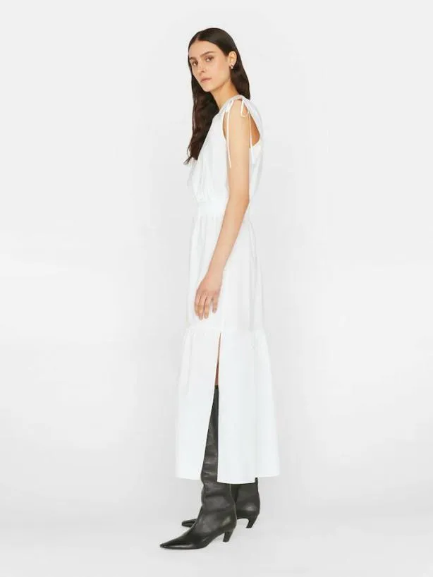 Frame Cinched Shoulder Midi Dress In Blanc Blanc Women Dresses and Jumpsuits
