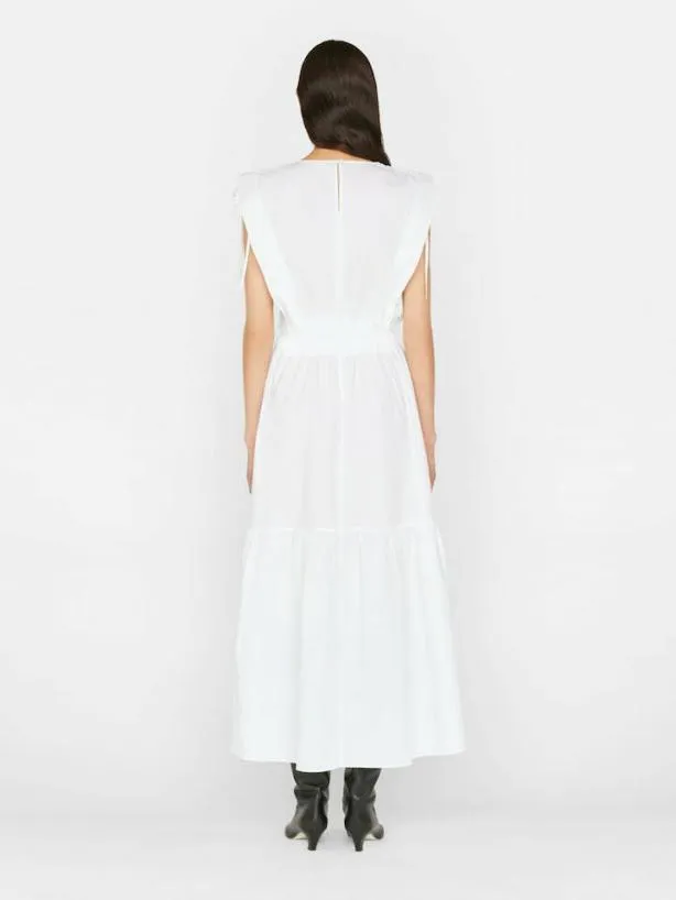 Frame Cinched Shoulder Midi Dress In Blanc Blanc Women Dresses and Jumpsuits