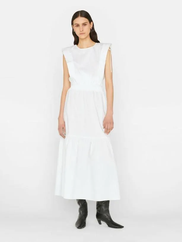 Frame Cinched Shoulder Midi Dress In Blanc Blanc Women Dresses and Jumpsuits