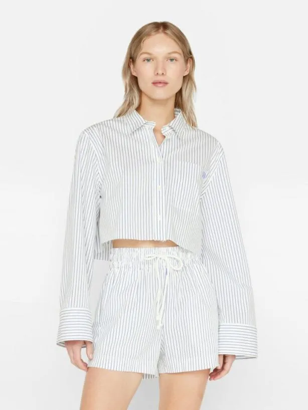 Frame Cropped Wide Sleeve Shirt In Cobalt Multi Cobalt Multi Women Tops and Blouses Frame Cropped Wide Sleeve Shirt In Cobalt Multi Cobalt Multi Women Tops and Blouses