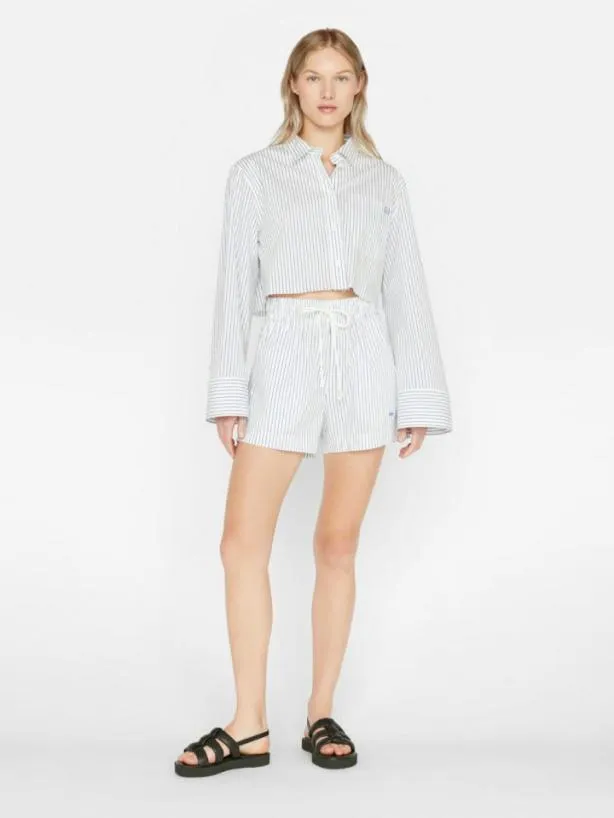 Frame Cropped Wide Sleeve Shirt In Cobalt Multi Cobalt Multi Women Tops and Blouses