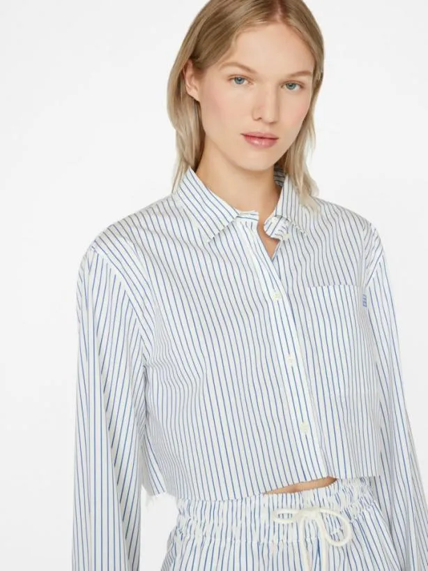 Frame Cropped Wide Sleeve Shirt In Cobalt Multi Cobalt Multi Women Tops and Blouses