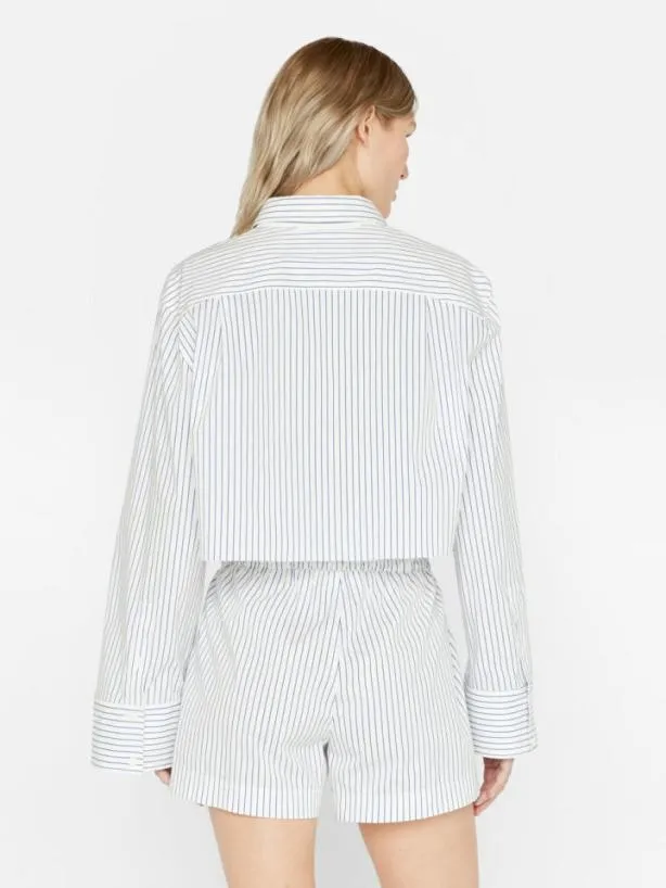 Frame Cropped Wide Sleeve Shirt In Cobalt Multi Cobalt Multi Women Tops and Blouses