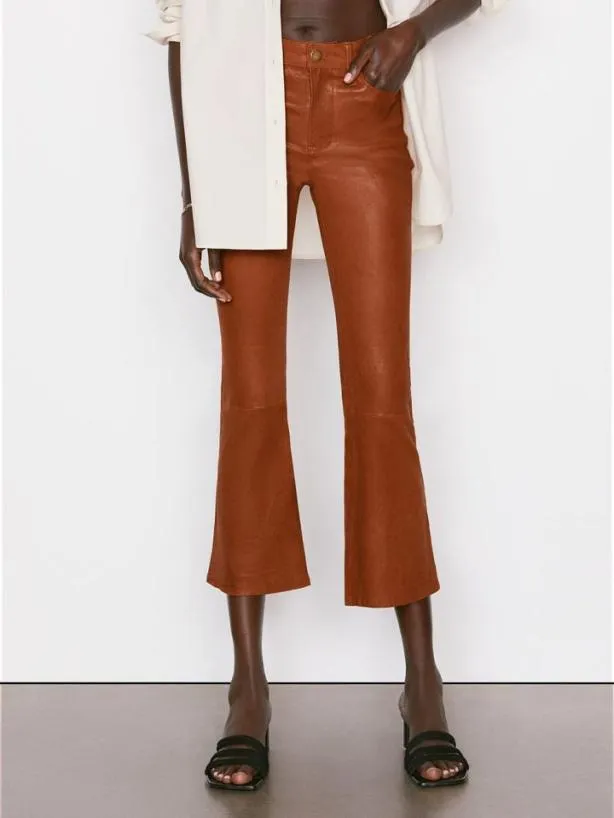 Frame Leather Le Crop Mini Boot In Tobacco Tobacco Women Pants