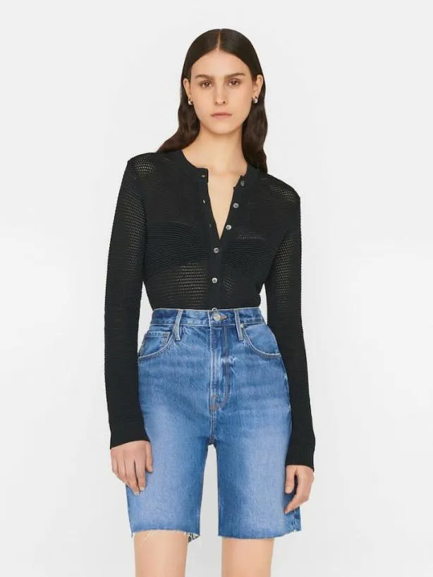 Frame Mixed Stitch Shrunken Cardi In Noir Noir Women Sweaters