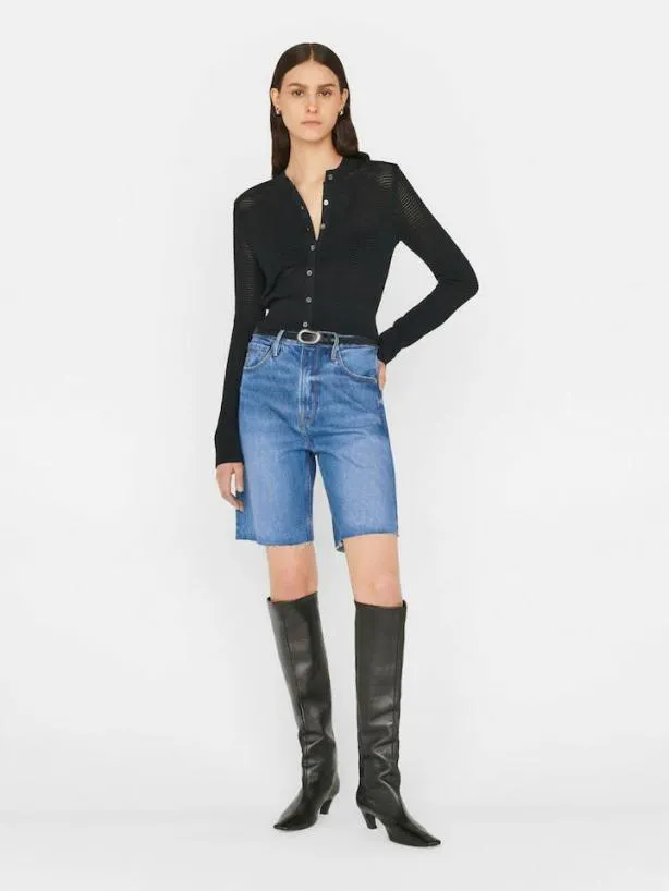 Frame Mixed Stitch Shrunken Cardi In Noir Noir Women Sweaters Frame Mixed Stitch Shrunken Cardi In Noir Noir Women Sweaters