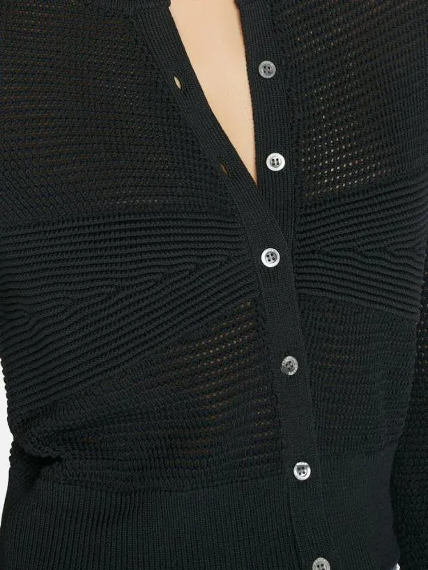 Frame Mixed Stitch Shrunken Cardi In Noir Noir Women Sweaters Frame Mixed Stitch Shrunken Cardi In Noir Noir Women Sweaters