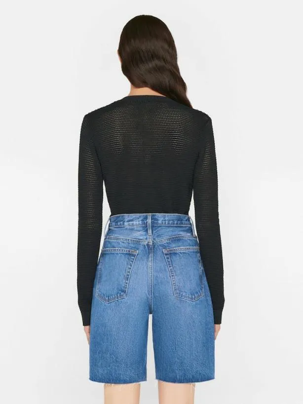 Frame Mixed Stitch Shrunken Cardi In Noir Noir Women Sweaters Frame Mixed Stitch Shrunken Cardi In Noir Noir Women Sweaters