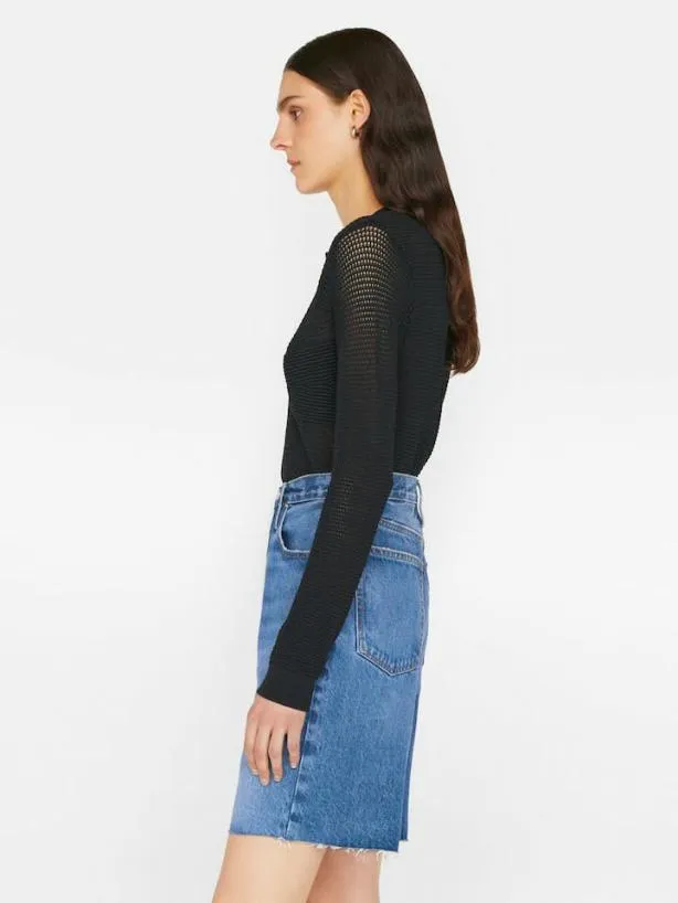 Frame Mixed Stitch Shrunken Cardi In Noir Noir Women Sweaters Frame Mixed Stitch Shrunken Cardi In Noir Noir Women Sweaters
