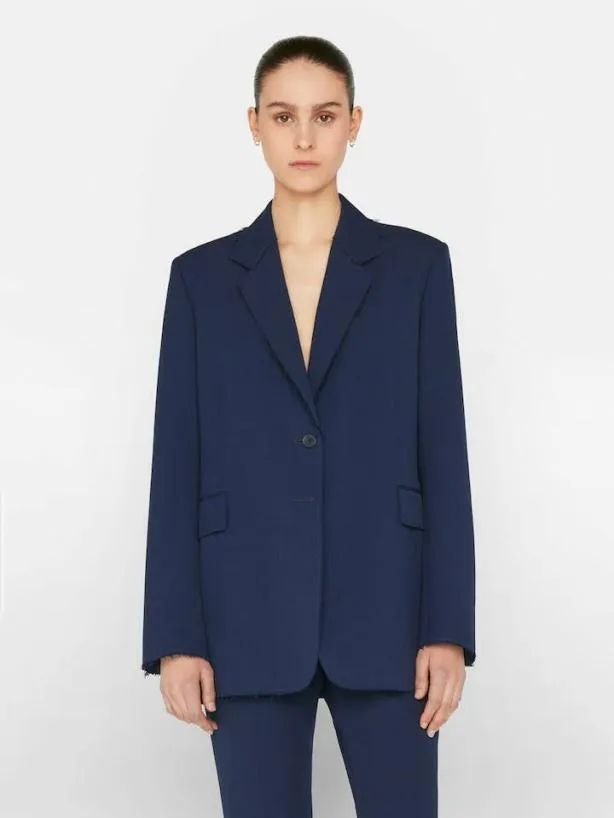 Frame Oversized Raw Edge Blazer In Navy Navy Women Jackets and Coats