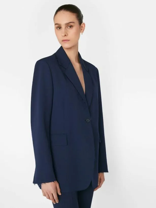 Frame Oversized Raw Edge Blazer In Navy Navy Women Jackets and Coats Frame Oversized Raw Edge Blazer In Navy Navy Women Jackets and Coats
