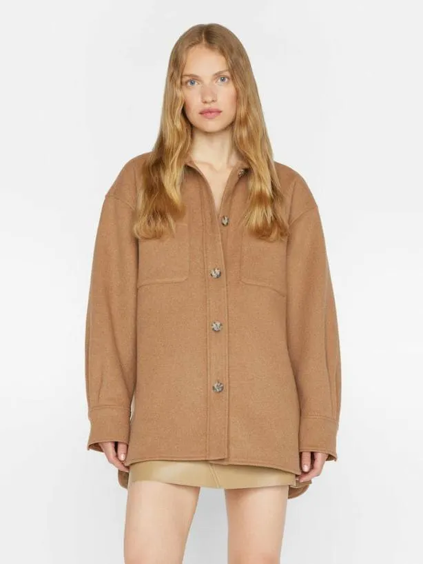 Frame Oversized Trucker Shirt Jacket In Light Camel Light Camel Women Jackets and Coats