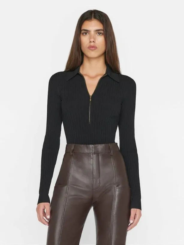 Frame Rib Zipper Bodysuit In Noir Noir Women Tops and Blouses