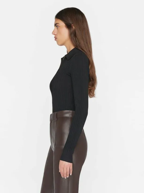 Frame Rib Zipper Bodysuit In Noir Noir Women Tops and Blouses Frame Rib Zipper Bodysuit In Noir Noir Women Tops and Blouses