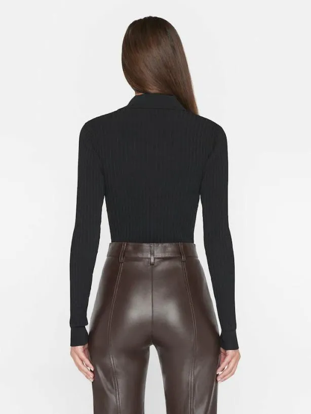 Frame Rib Zipper Bodysuit In Noir Noir Women Tops and Blouses Frame Rib Zipper Bodysuit In Noir Noir Women Tops and Blouses