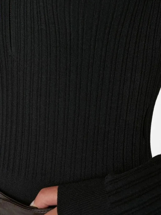 Frame Rib Zipper Bodysuit In Noir Noir Women Tops and Blouses Frame Rib Zipper Bodysuit In Noir Noir Women Tops and Blouses